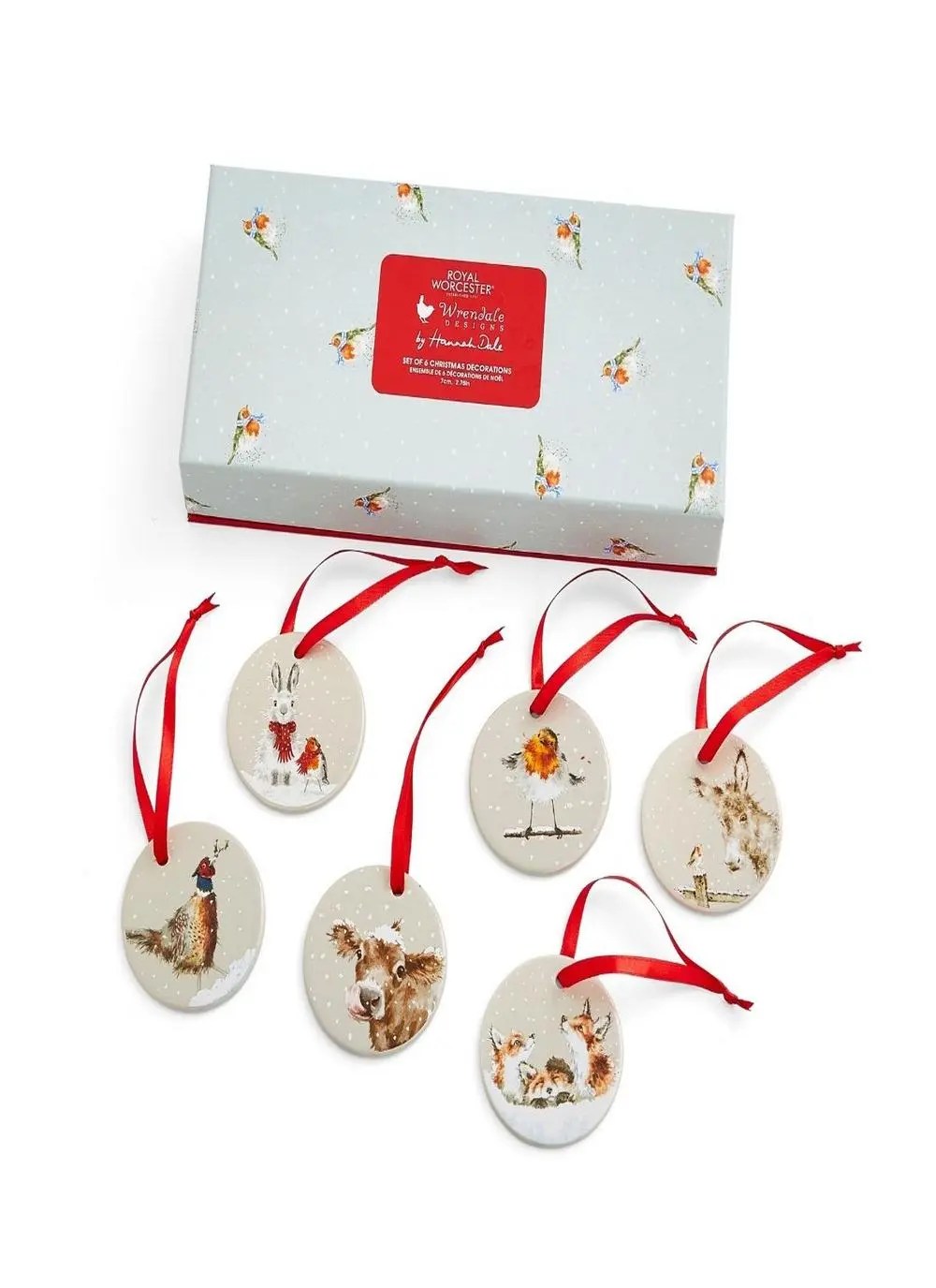 Royal Worcester Wrendale Designs Set of 6 Christmas Decorations Blarney